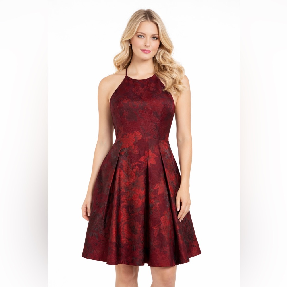 NEW White House Black‎ Market Red Floral-Jacquard Fit-And-Flare Dress , 8